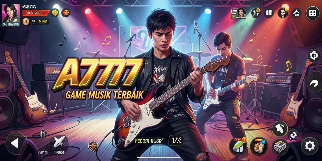 Screenshot A7777 menampilkan pemain menikmati permainan musik yang seru.