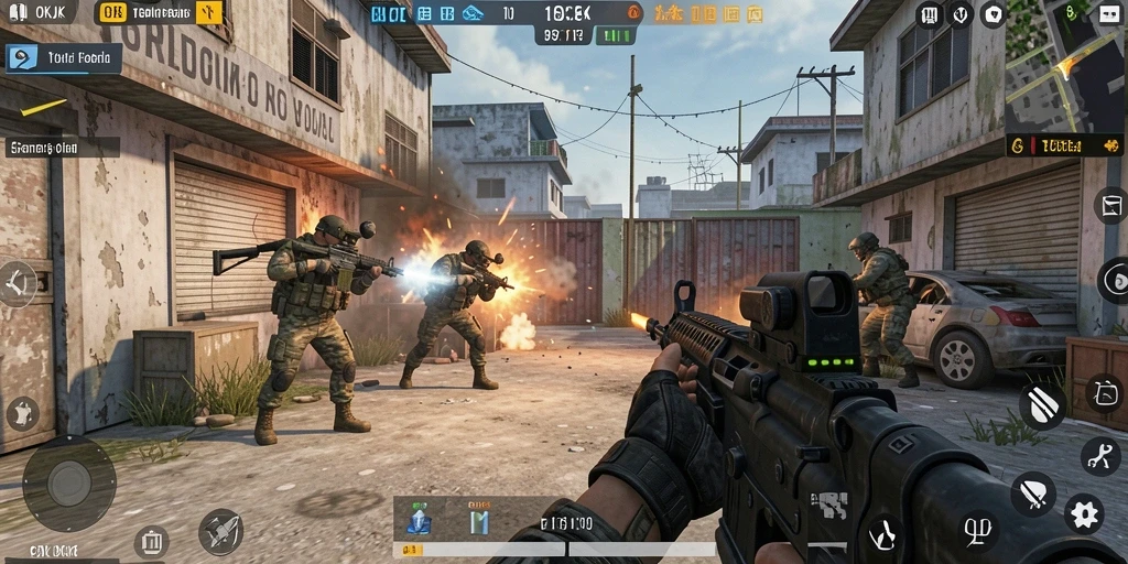 Tampilan seru gameplay OKJK dengan aksi FPS yang mendebarkan.