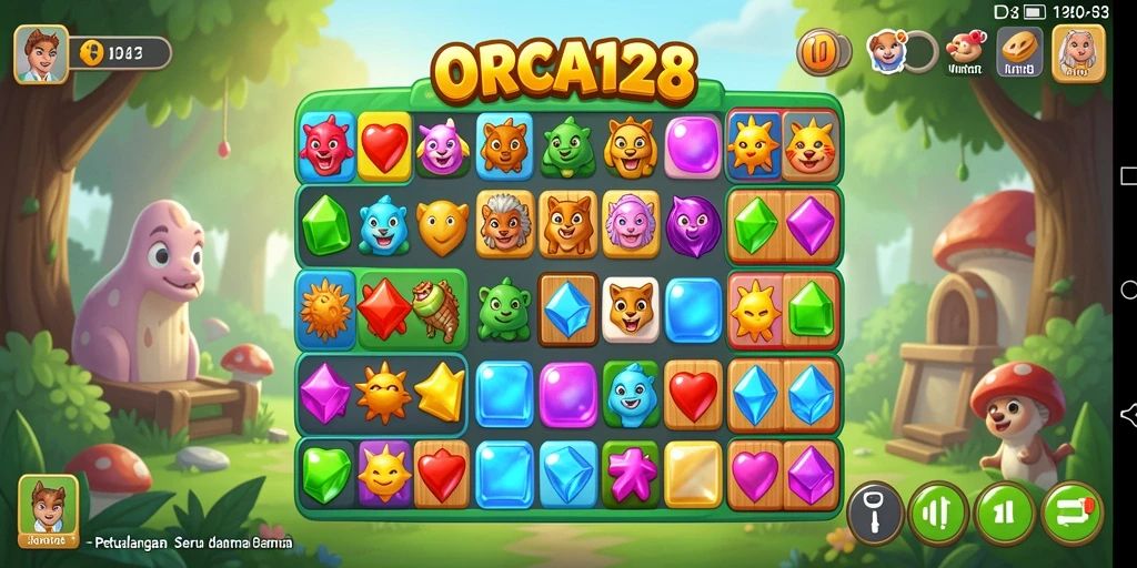 Screenshot gameplay ORCA128 dengan kombinasi Match-3 yang menarik.