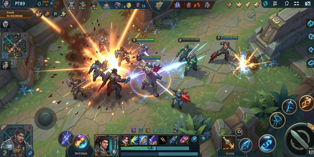 Tangkapan layar gameplay PT89 dengan pertempuran intens di arena.