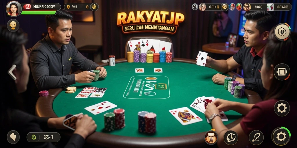 Tampilan screenshot RAKYATJP menampilkan pemain dalam aksi poker yang mendebarkan.