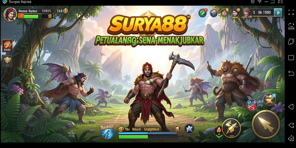 Tangkapan layar gameplay SURYA88 dengan petualangan mendebarkan di dunia fantasi.